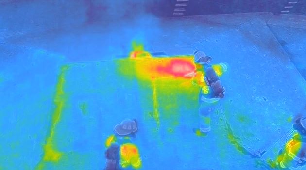 thermal heat imaging on roof of house fire